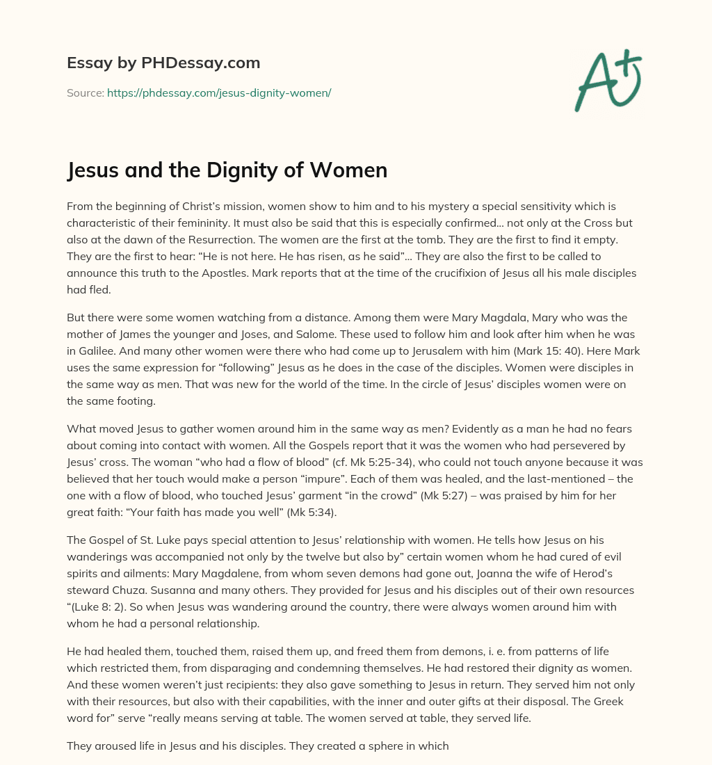 Jesus and the Dignity of Women essay