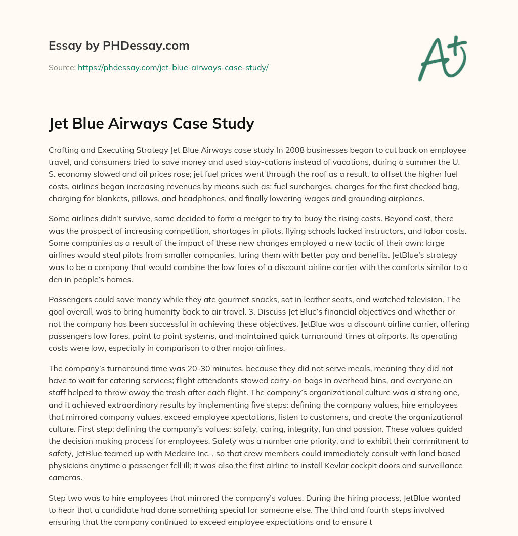 Jet Blue Airways Case Study essay