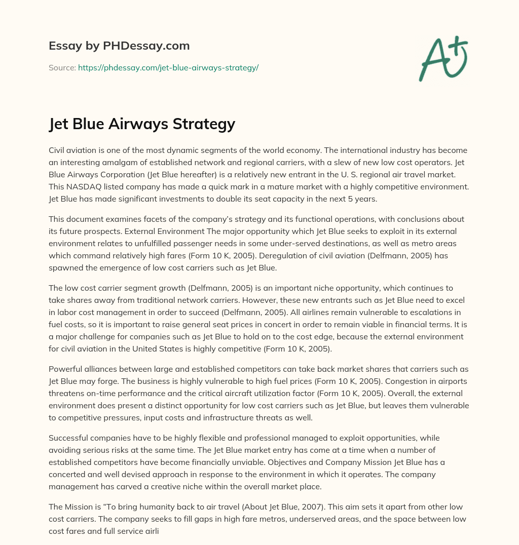 Jet Blue Airways Strategy essay