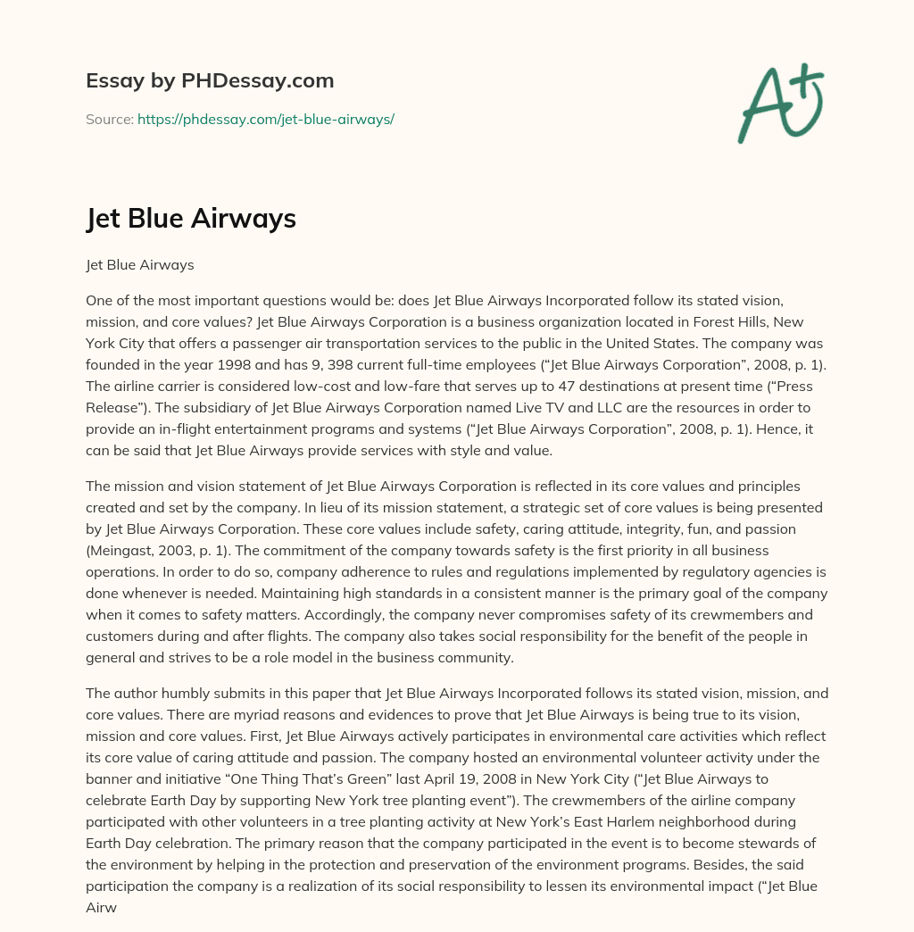 Jet Blue Airways essay