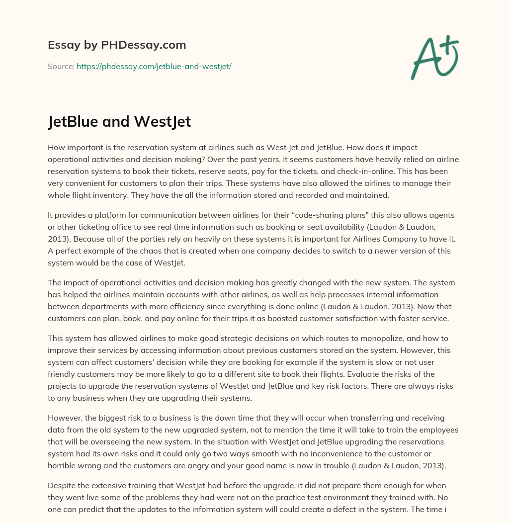JetBlue and WestJet essay