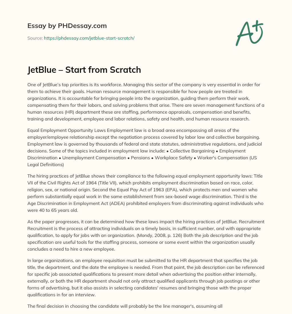 JetBlue – Start from Scratch essay