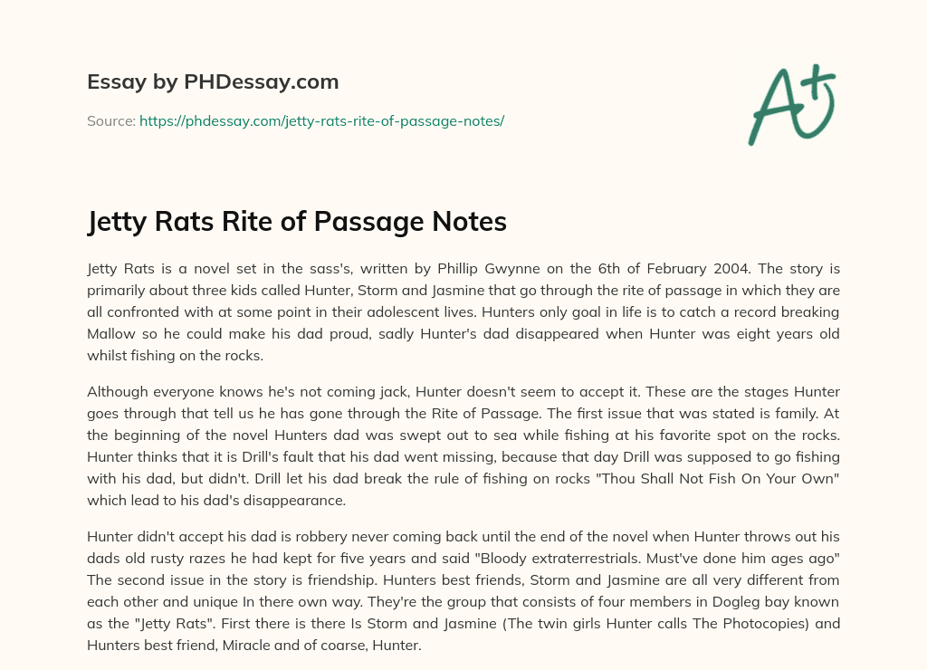 Jetty Rats Rite of Passage Notes essay