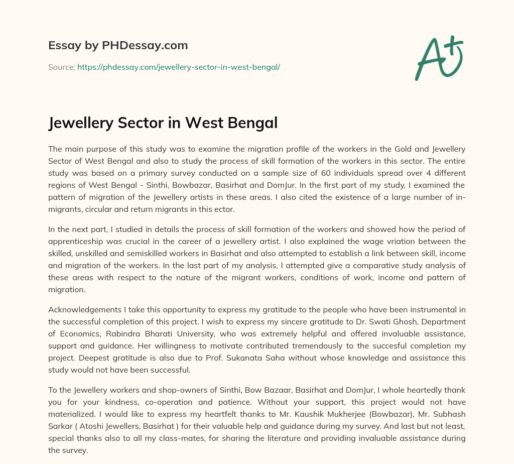 Jewellery Sector in West Bengal essay