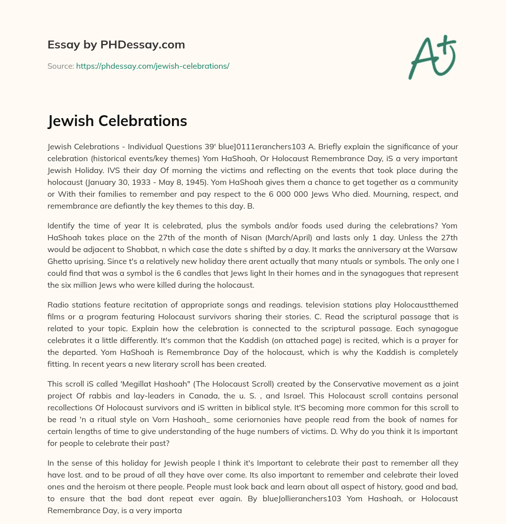 Jewish Celebrations essay