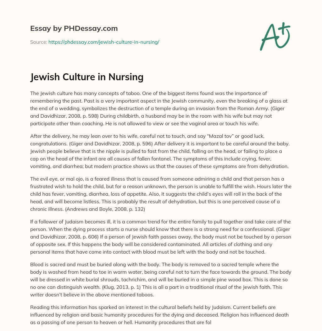 Jewish Culture in Nursing essay