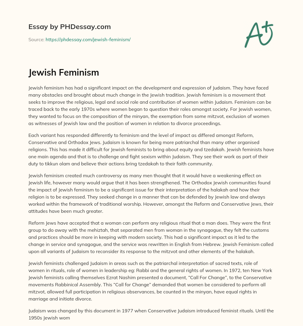 Jewish Feminism essay