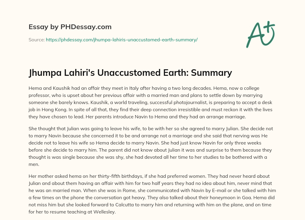Jhumpa Lahiri’s Unaccustomed Earth: Summary essay