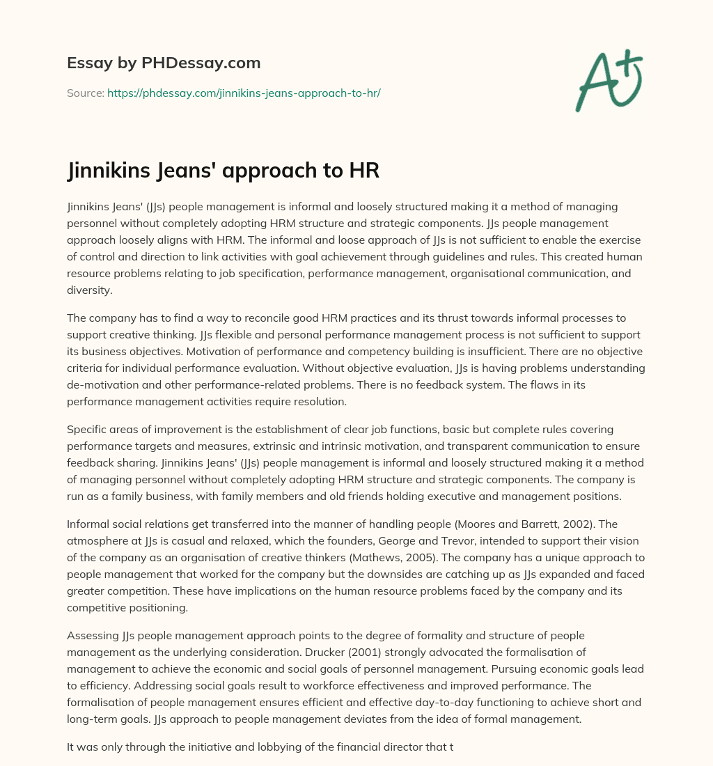 Jinnikins Jeans’ approach to HR essay