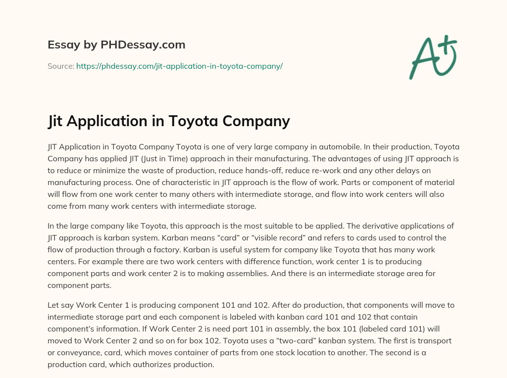 Jit Application in Toyota Company essay
