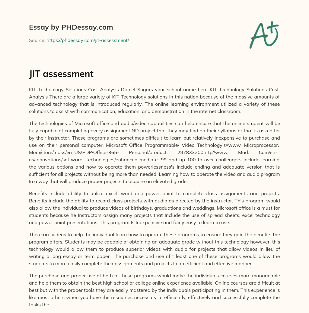 JIT assessment essay