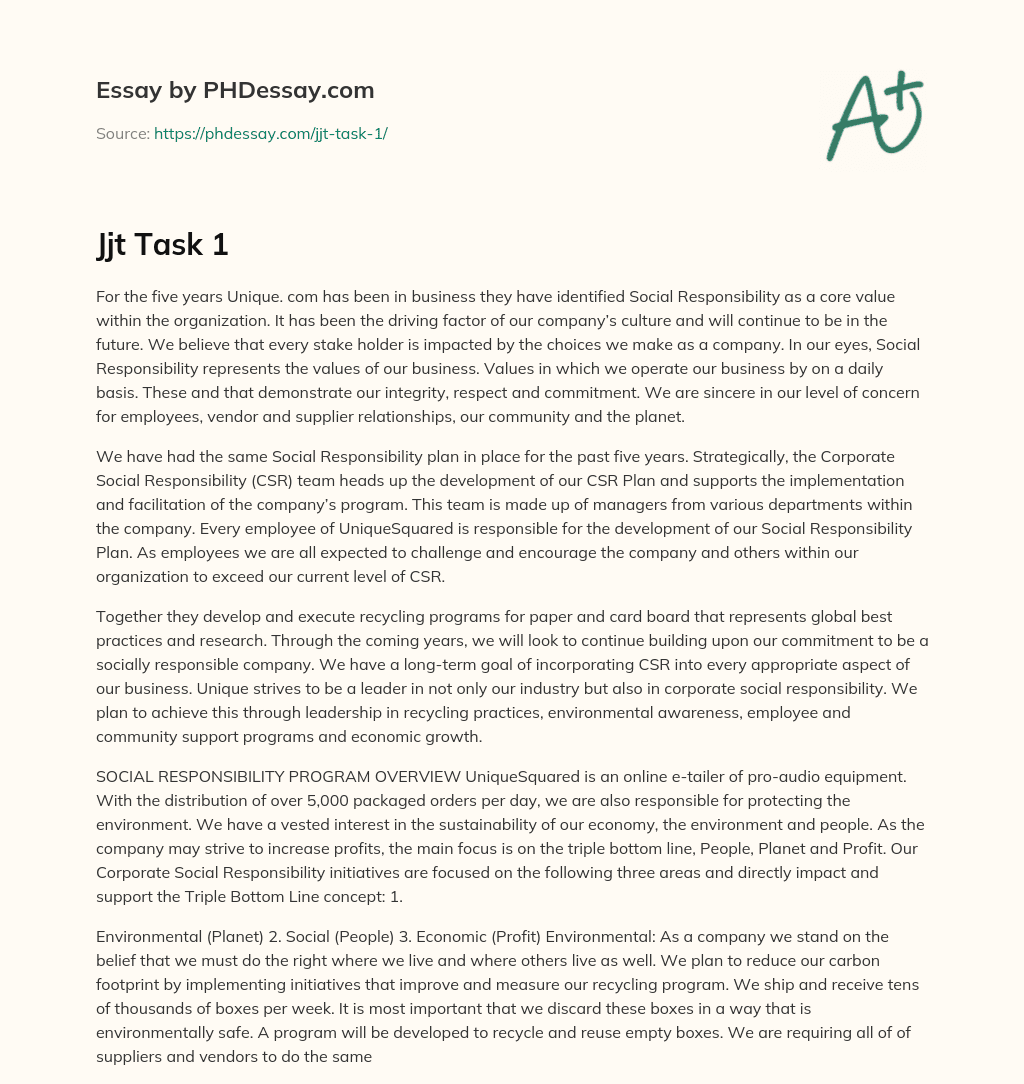 Unique.com’s Commitment to Social Responsibility as a Core Value essay
