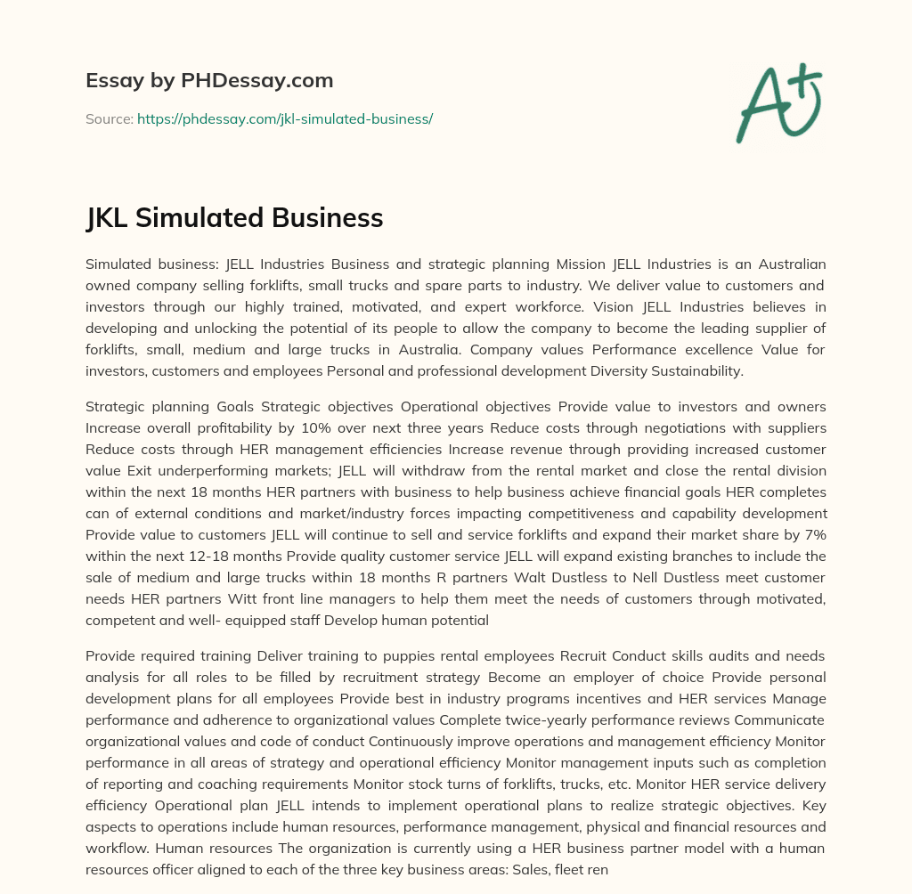 JKL Simulated Business essay