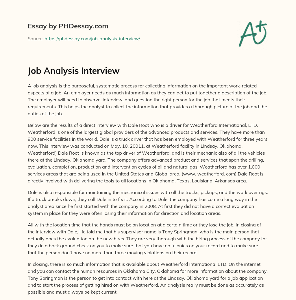 Job Analysis Interview essay