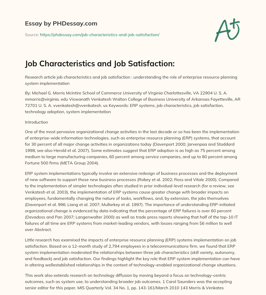 Job Characteristics and Job Satisfaction: essay