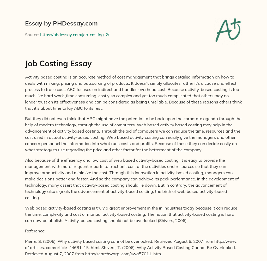 Job Costing Essay essay