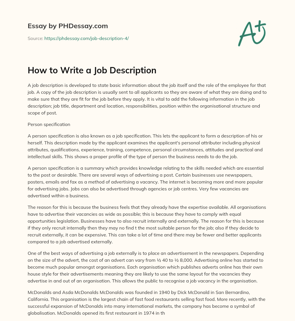 How to Write a Job Description essay
