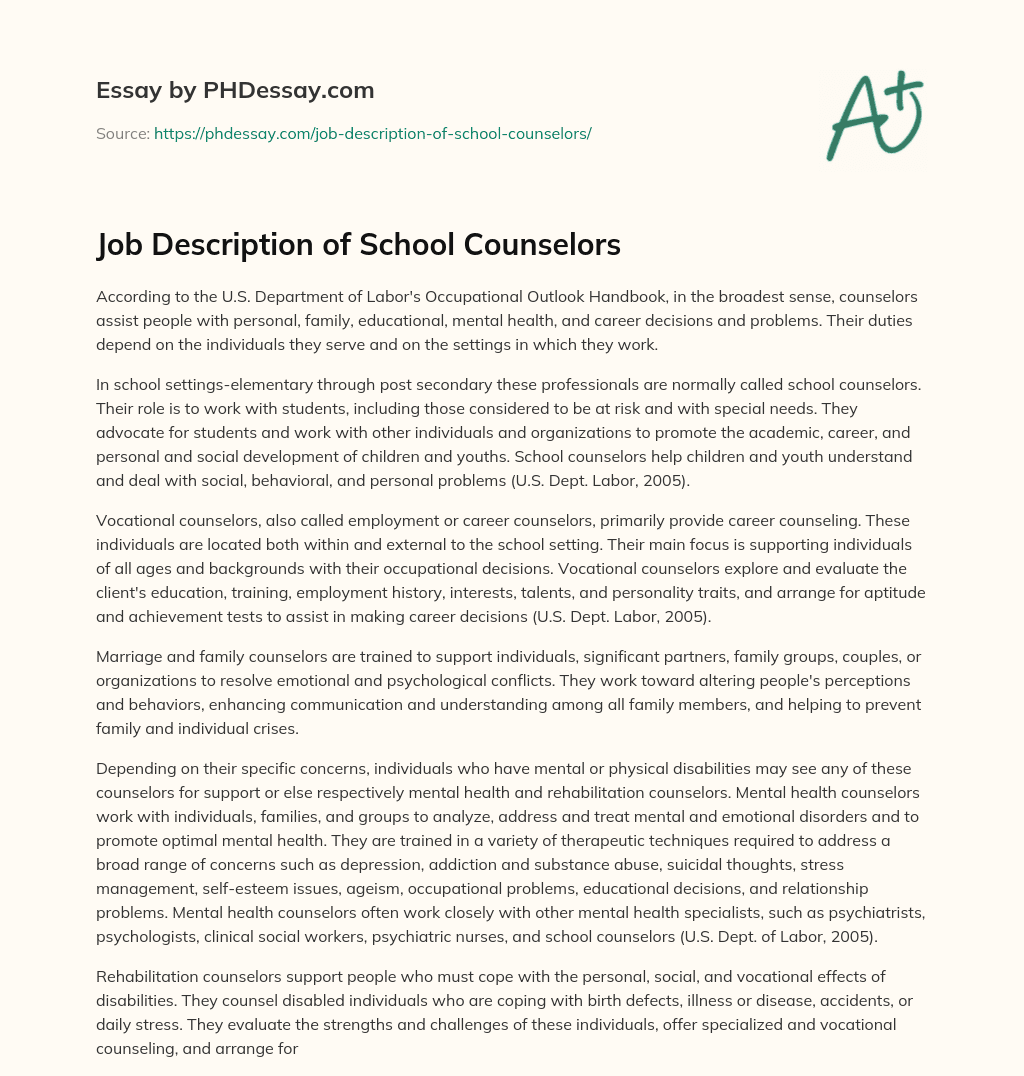 Job Description of School Counselors essay