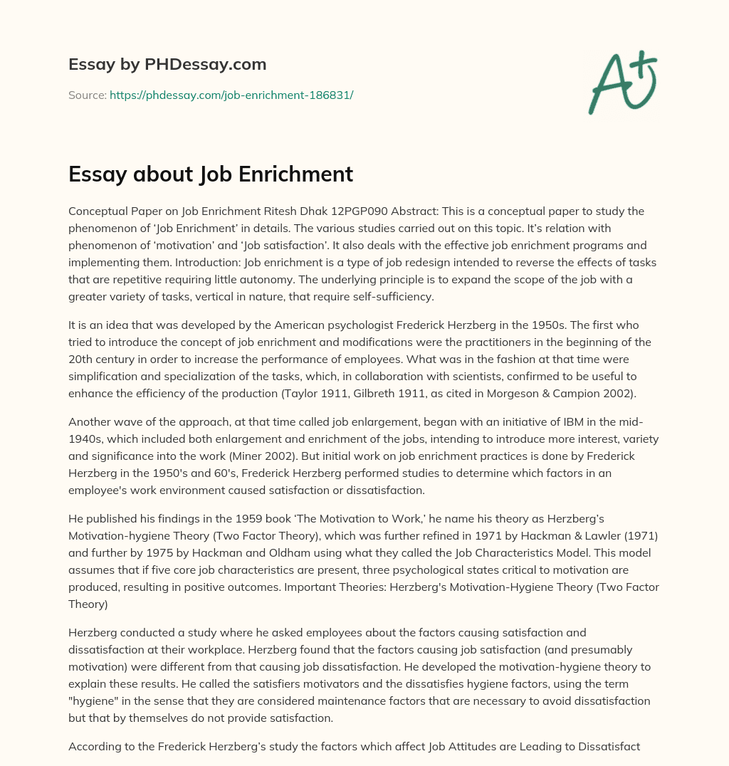 Essay about Job Enrichment essay