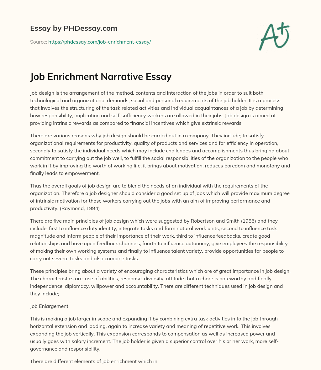 Job Enrichment Narrative Essay essay