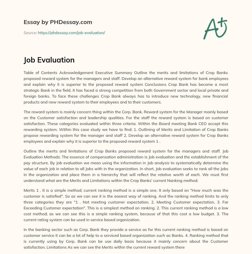 Job Evaluation essay