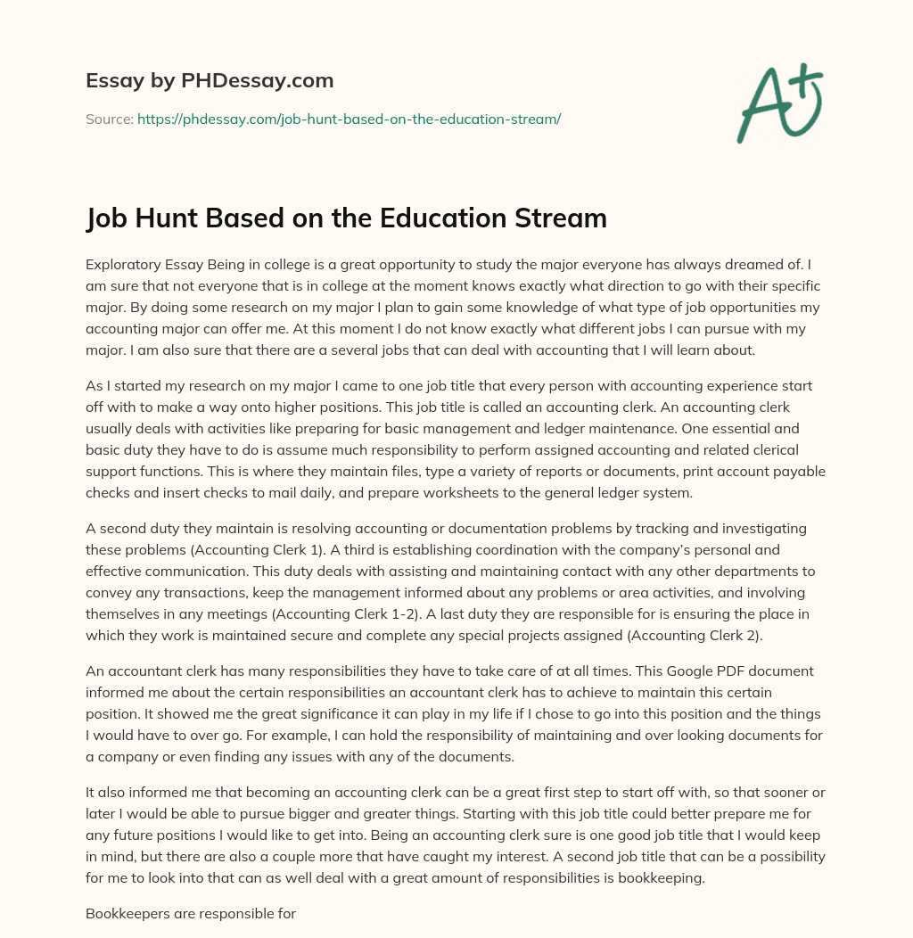 Job Hunt Based on the Education Stream essay