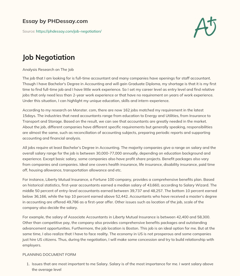 Job Negotiation essay