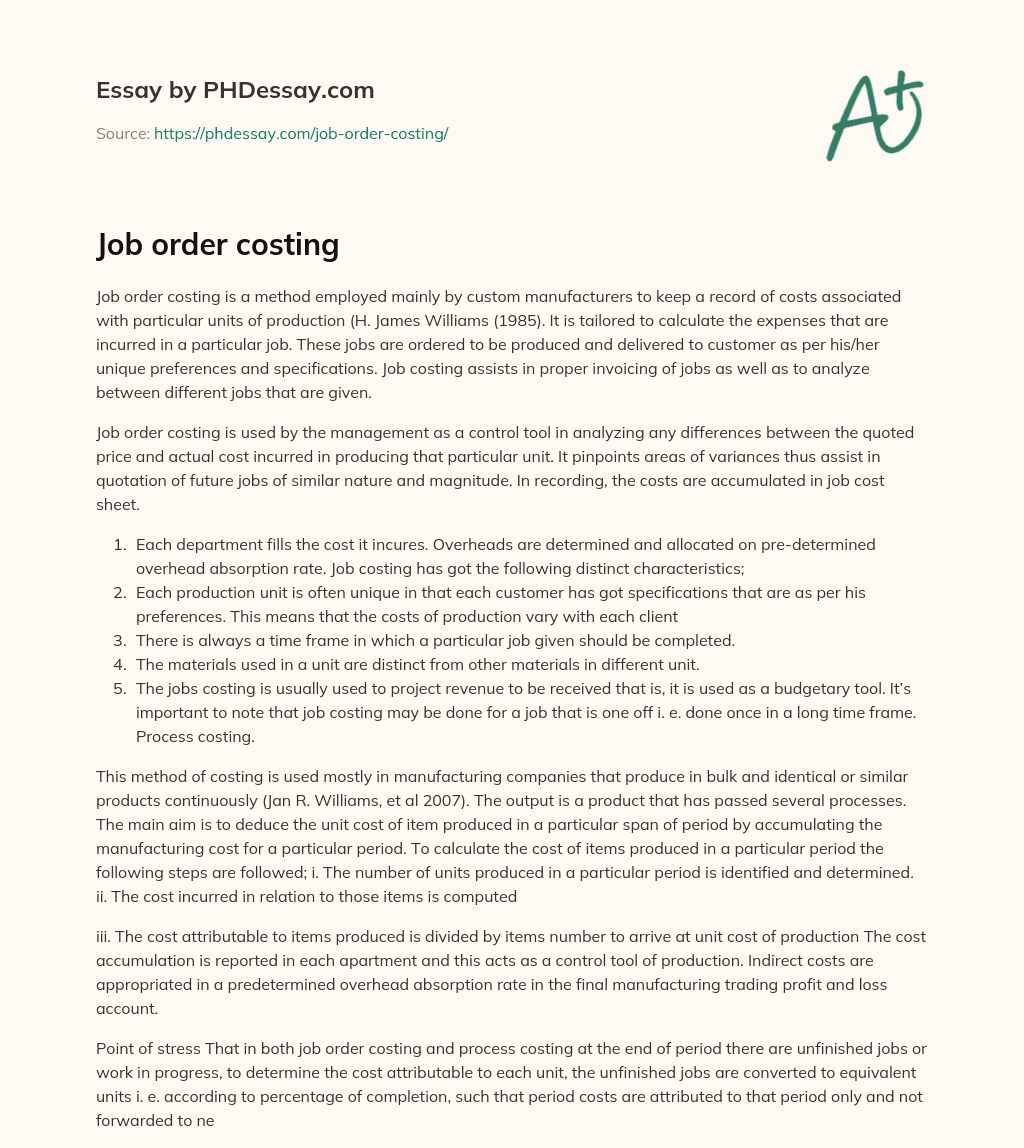 Job order costing essay