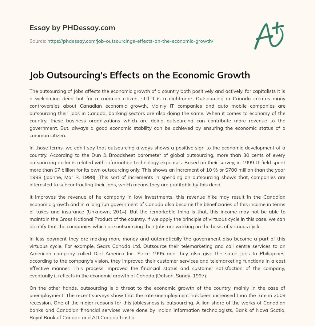 Job Outsourcing’s Effects on the Economic Growth essay