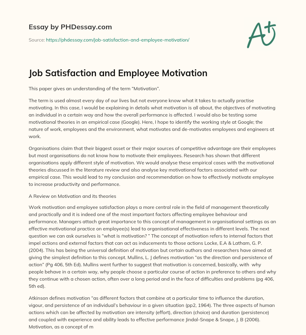 salary job satisfaction essay