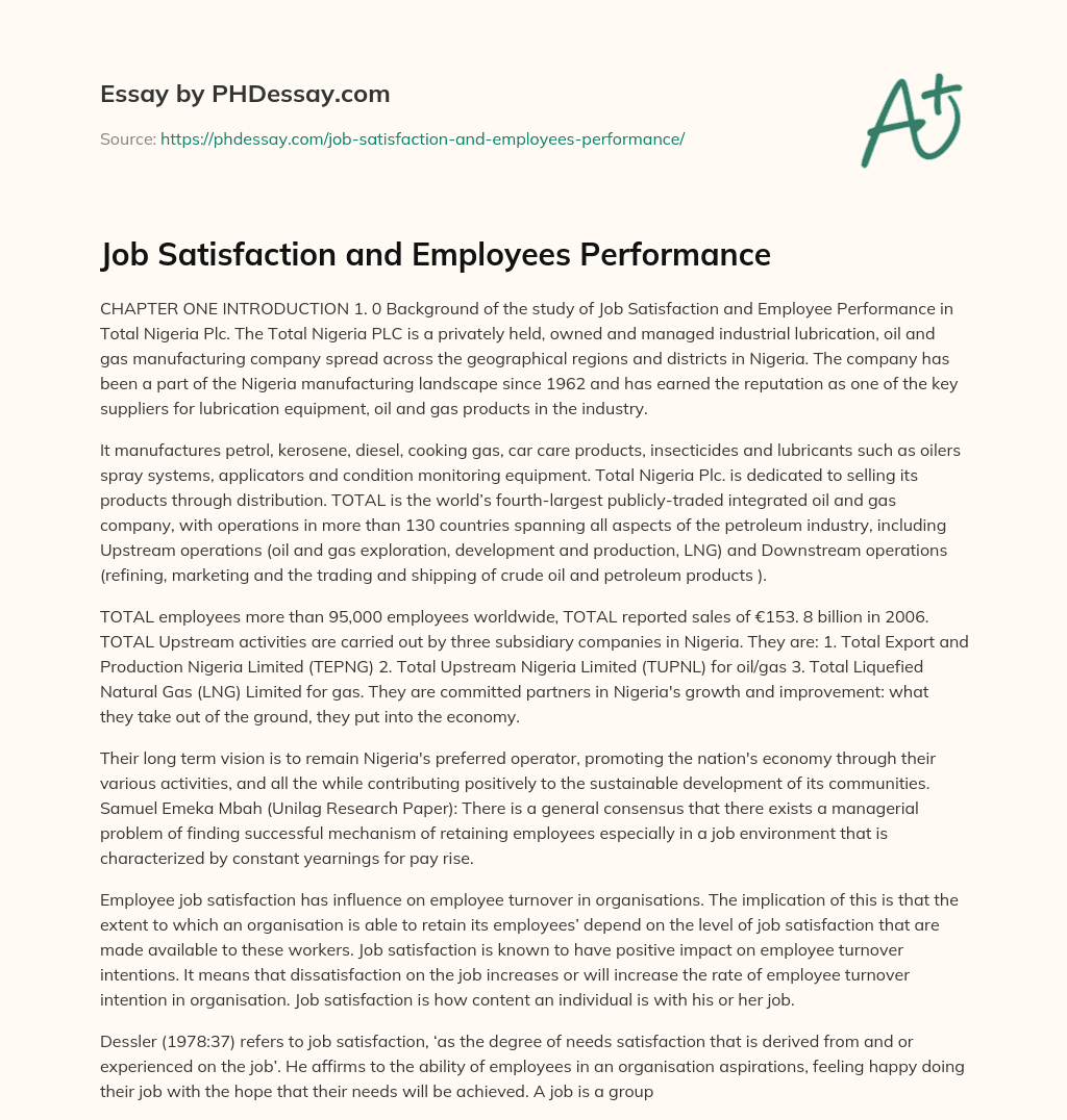 Job Satisfaction and Employees Performance essay