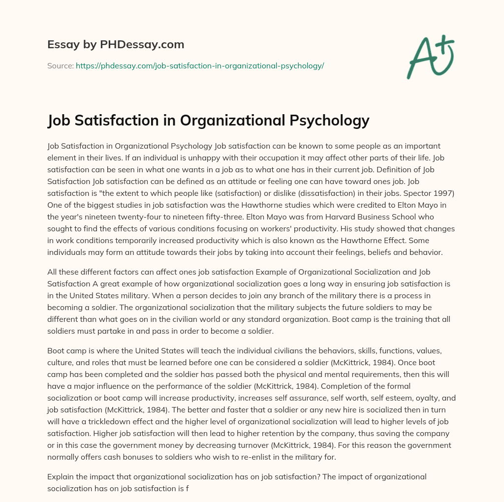 psychology research on job satisfaction