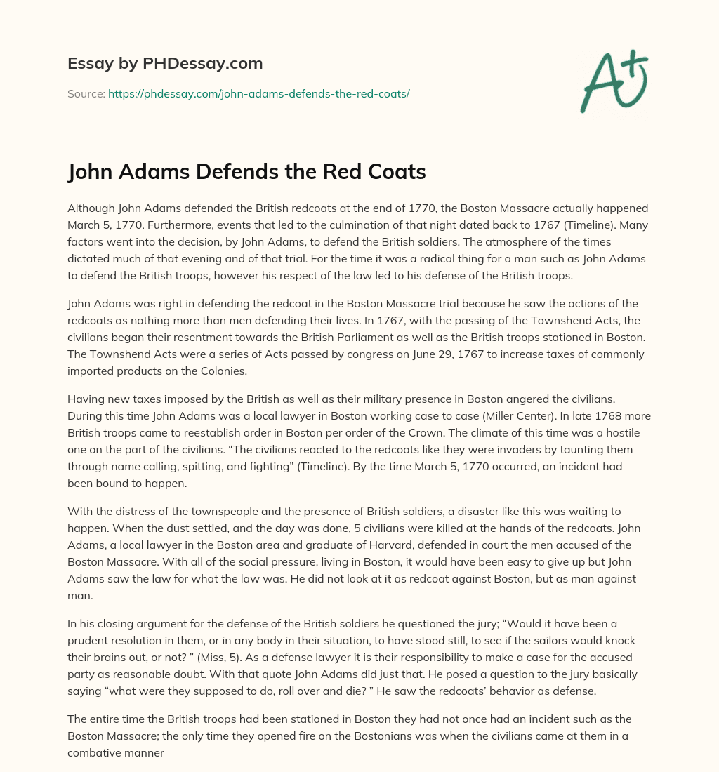 John Adams Defends the Red Coats essay