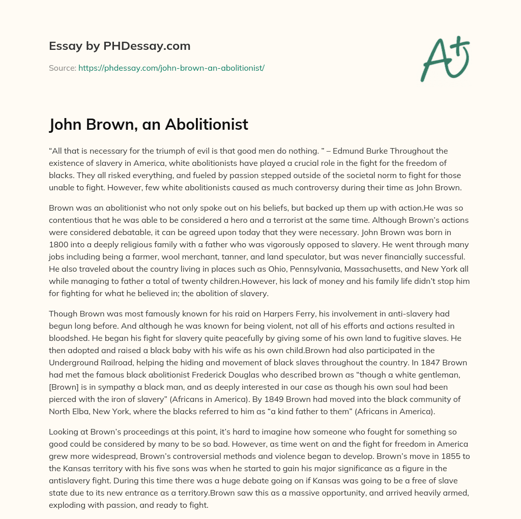 John Brown, an Abolitionist essay