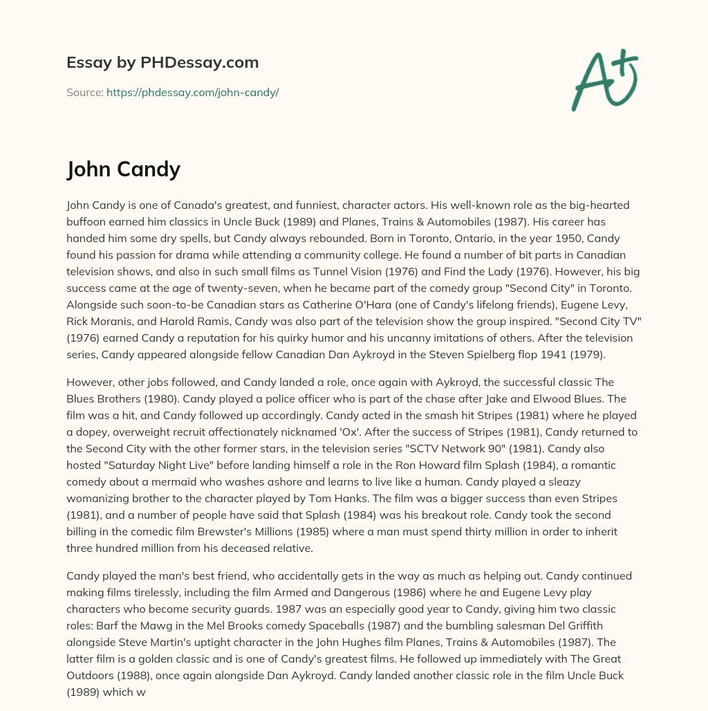 John Candy: A Canadian Comedy Legend essay