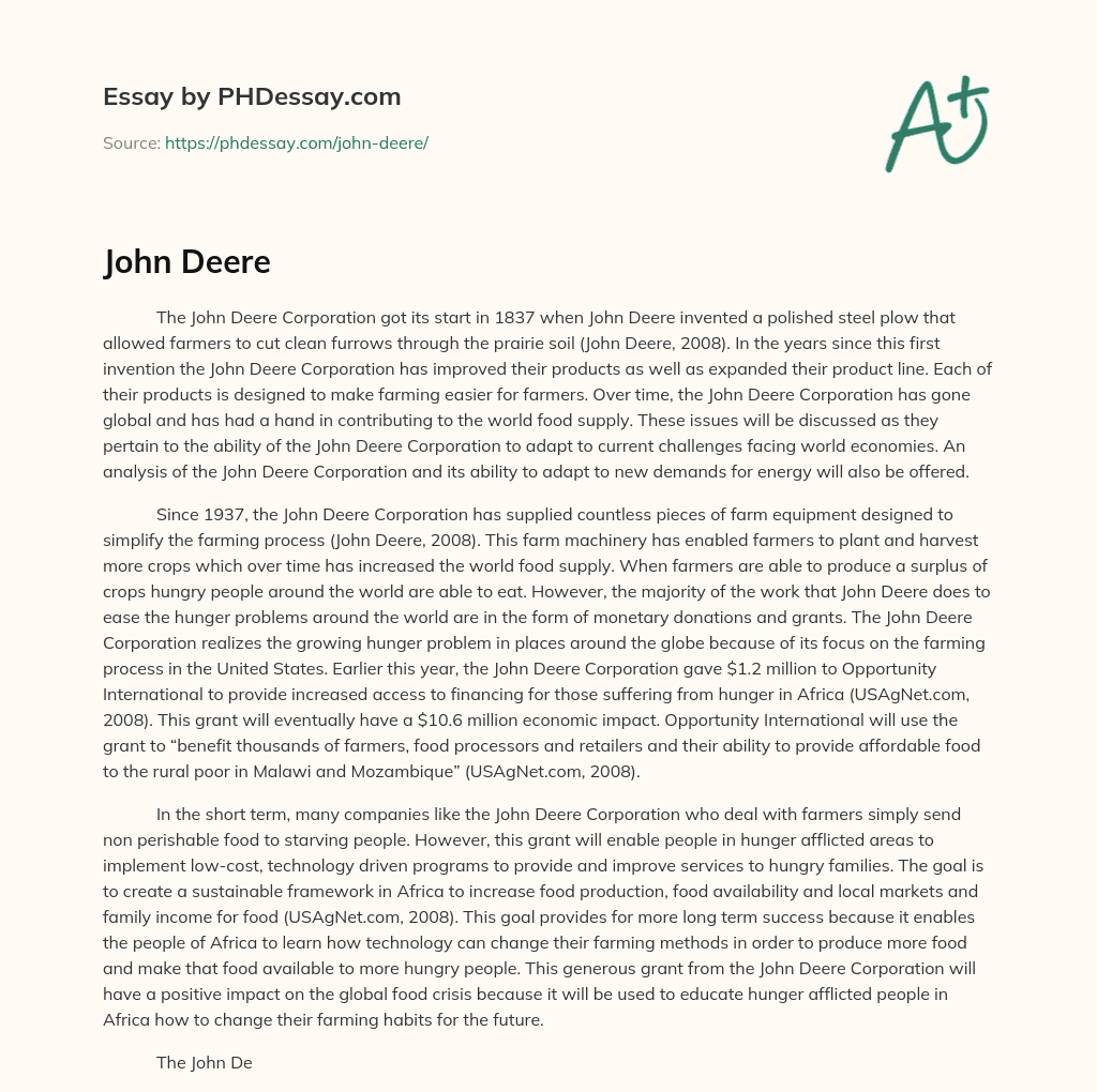 John Deere essay