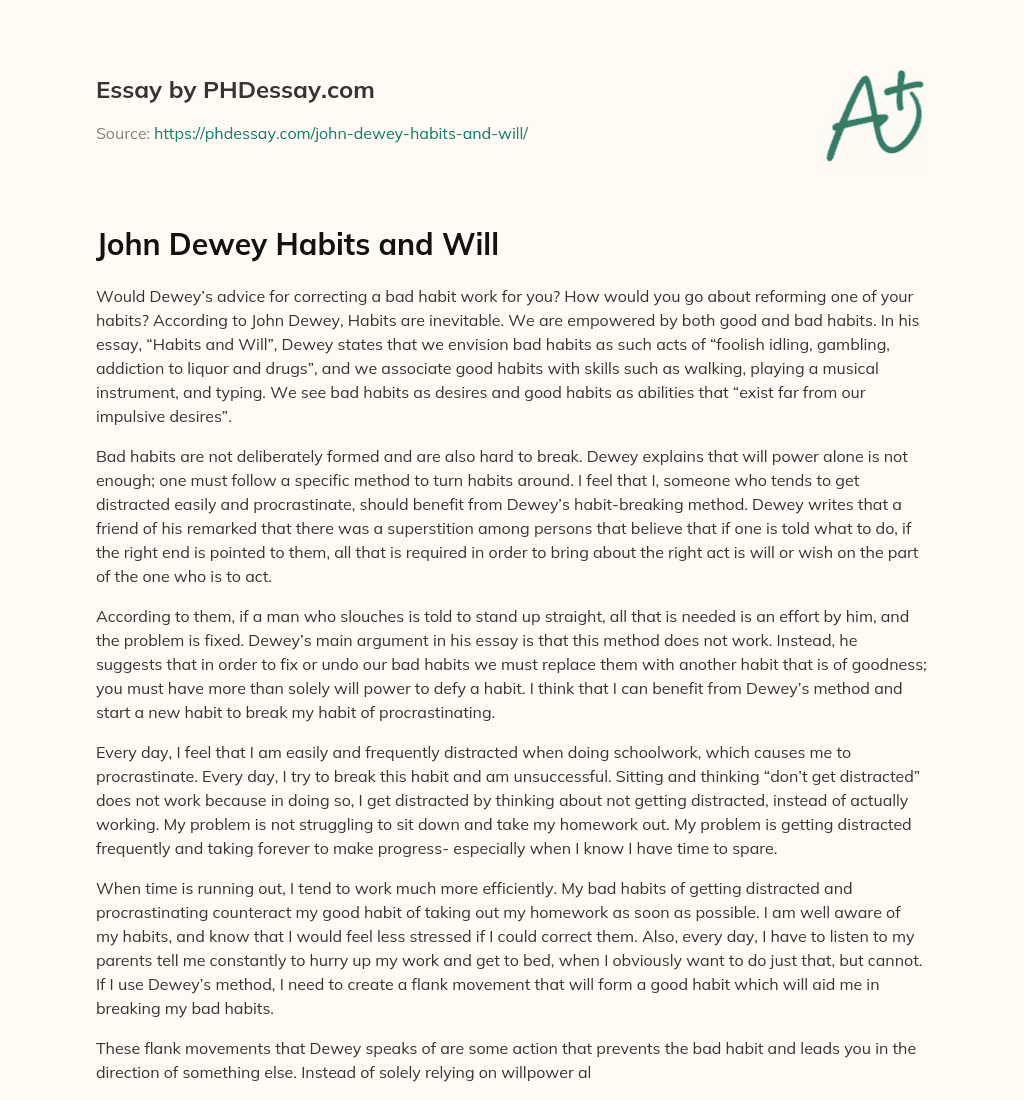 John Dewey Habits and Will essay
