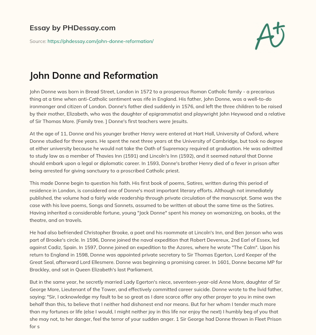 John Donne and Reformation essay