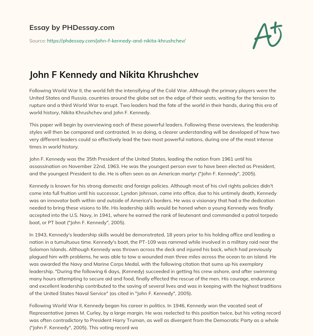 John F Kennedy and Nikita Khrushchev essay
