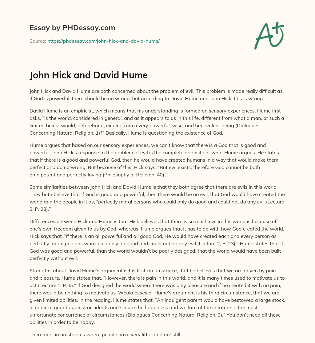 John Hick and David Hume essay