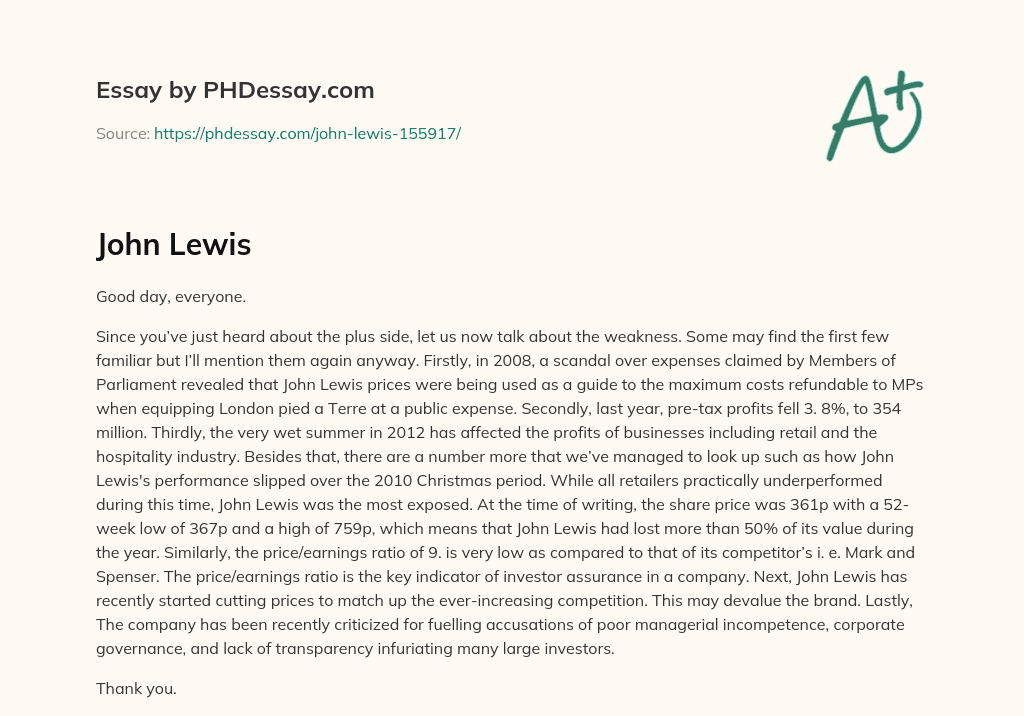 John Lewis: Weaknesses and Challenges essay