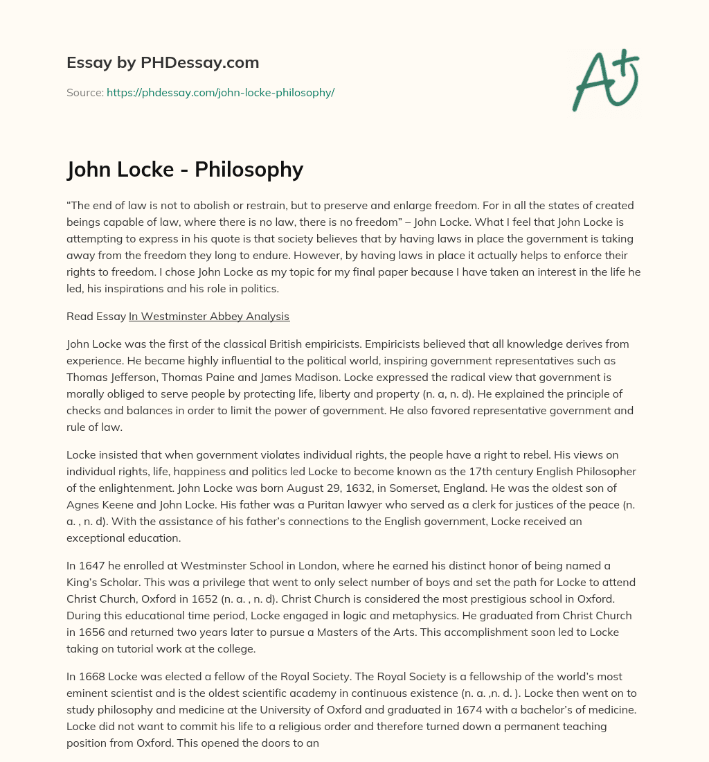 John Locke – Philosophy essay