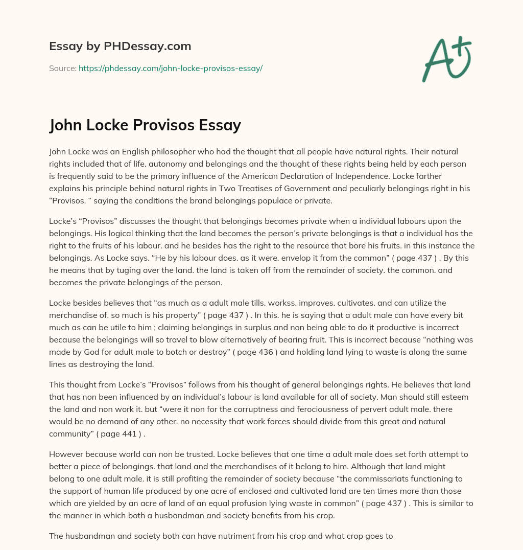 John Locke Provisos Essay essay