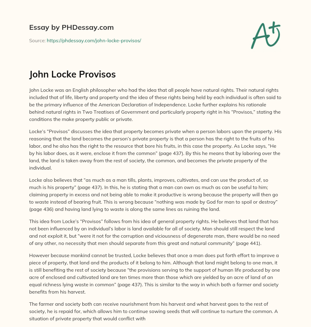 John Locke Provisos essay
