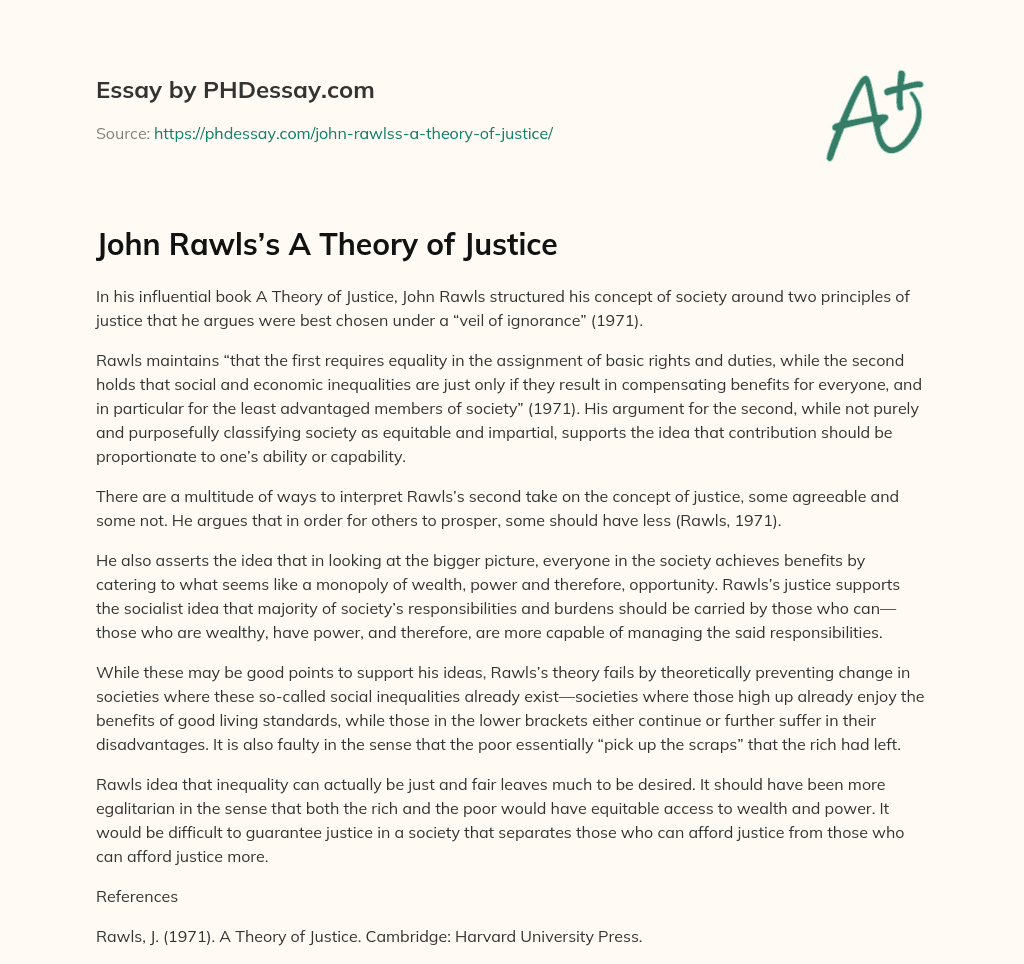 essay on john rawls theory of justice