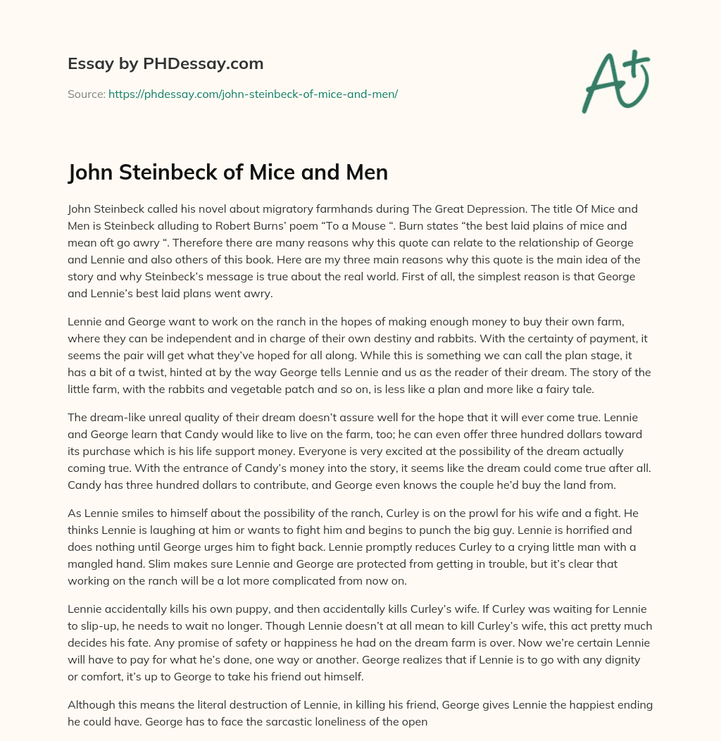 John Steinbeck of Mice and Men essay