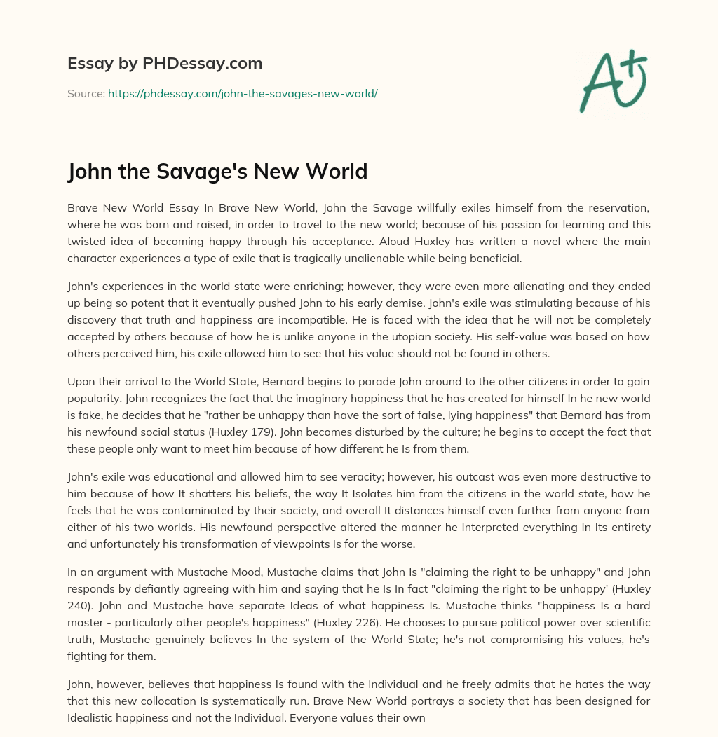 john the savage brave new world essay