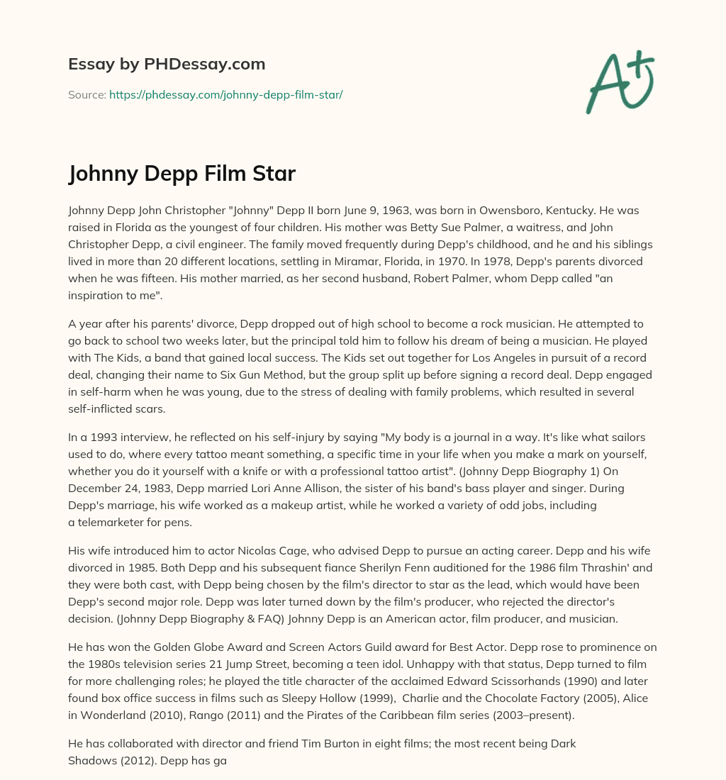 Johnny Depp Film Star essay