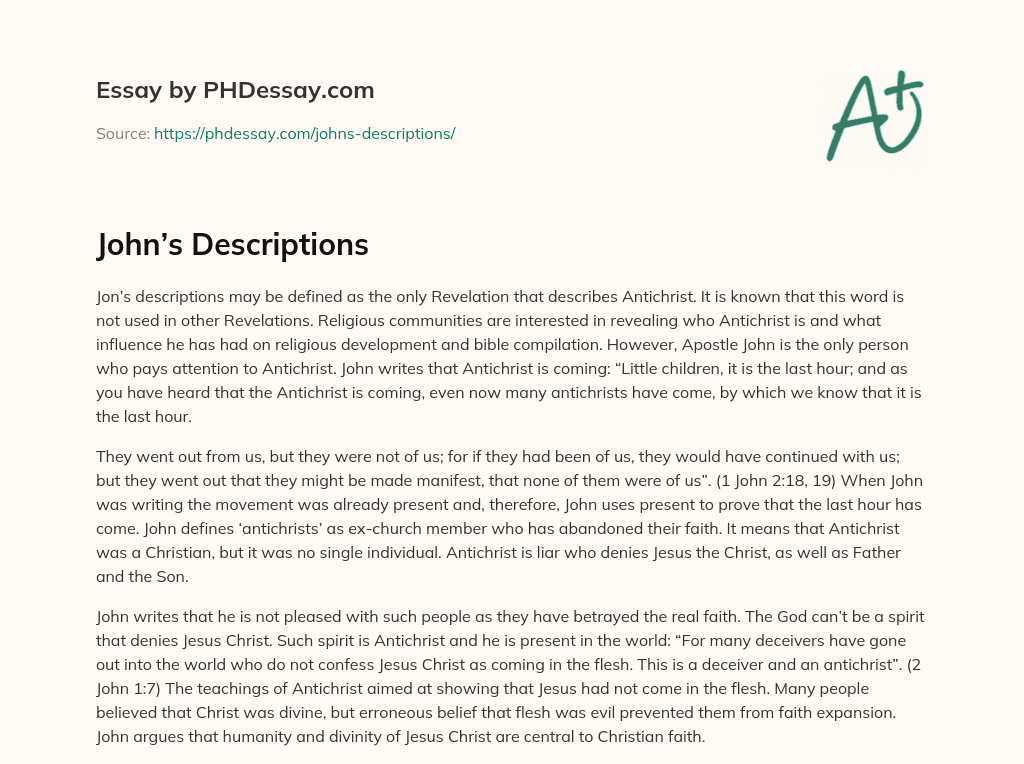 John’s Descriptions essay