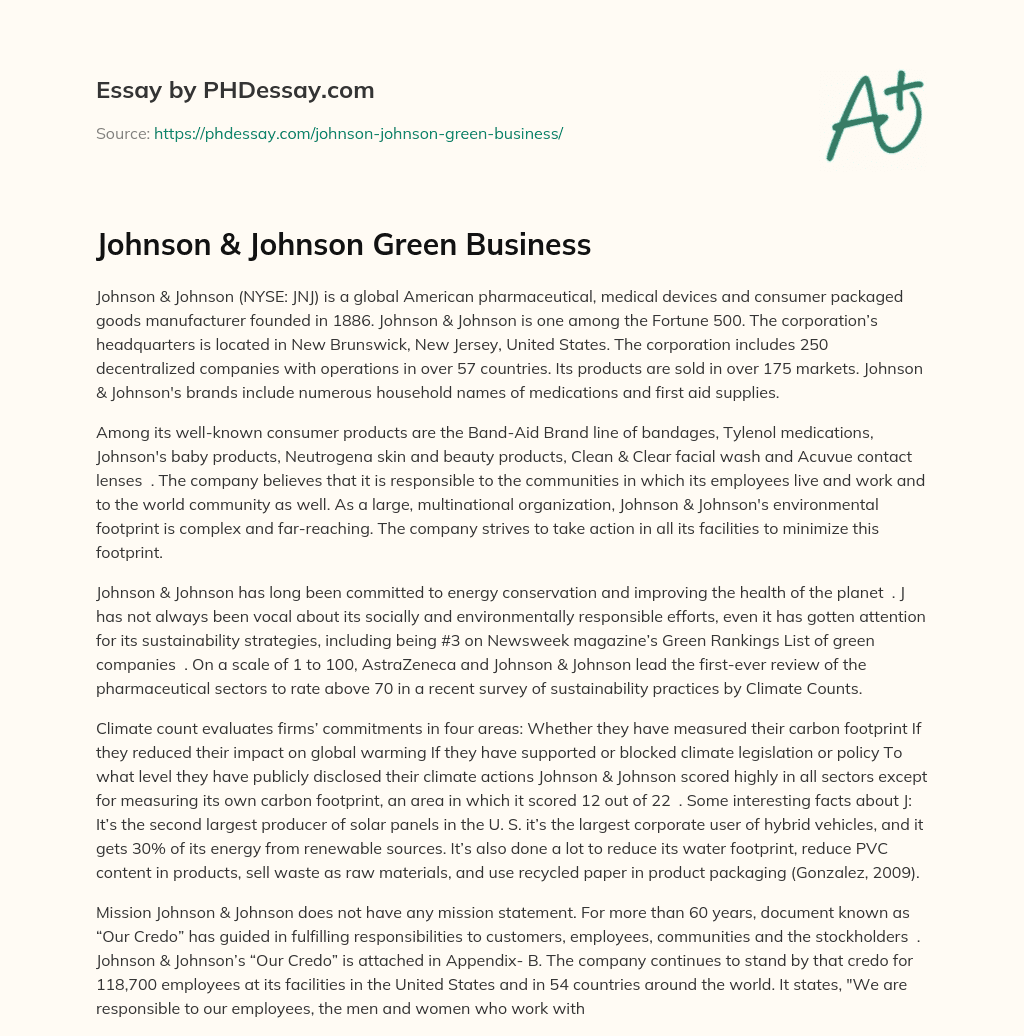 Johnson & Johnson Green Business essay